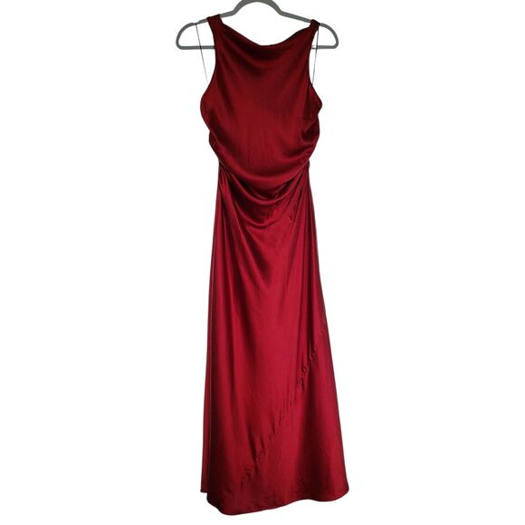 Reformation Sangria Silk Casette Dress Red Satin Cowl Neck Midi Size 10 P - Picture 4 of 10